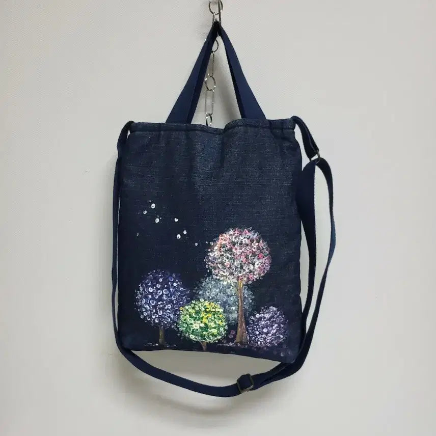 [BUNJANG] Denim Hydrangea Art Print Crossbody Bag / 데님 수국아트그림 크로스백 *24/31