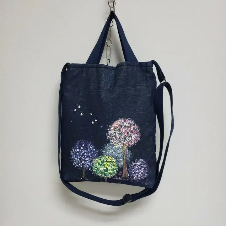 [BUNJANG] Denim Hydrangea Art Print Crossbody Bag / 데님 수국아트그림 크로스백 *24/31