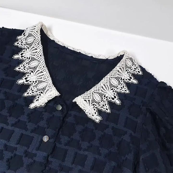 [BUNJANG] JS NEW YORK Navy Lace Collar Blouse / JS.NEWYORK 네이비 블라우스