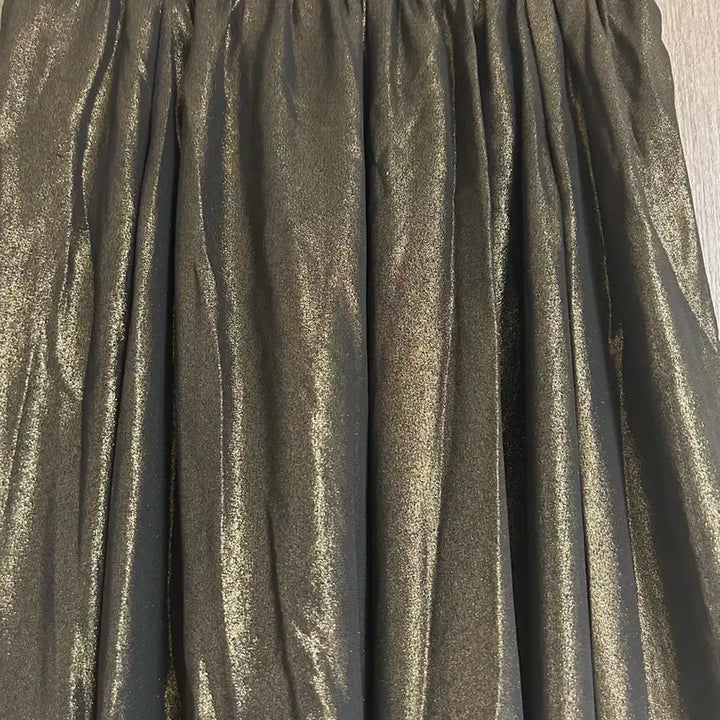 [BUNJANG] OKAN Gold Chiffon Shirring Long Skirt Black / 오칸 골드 쉬폰 셔링 롱 스커트 블랙