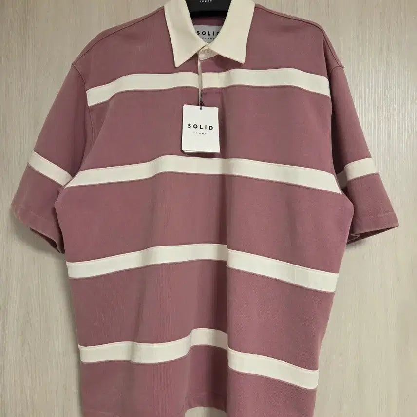 [BUNJANG] Solid Homme 25FW Arcav Stripe Collar Short Sleeve T-Shirt Size 46 / [새제품] 솔리드옴므 25FW 아르카브 스트라이프 카라 반팔 티셔츠 46
