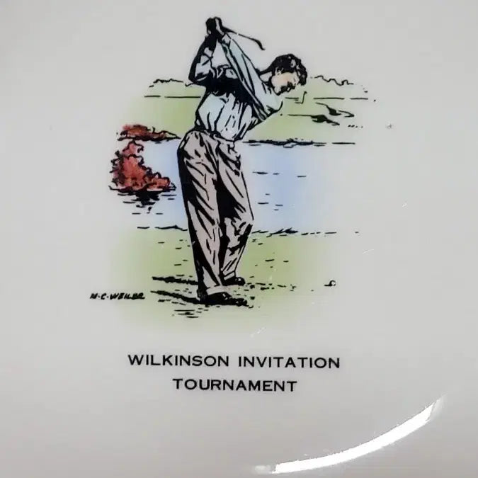 [BUNJANG] 1958 Delano Studio Hand-Colored Golf Plate with Artist Signature / 1958 빈티지 델라노 스튜디오 핸드컬러 골프 플레이트/ 예술가 사인/