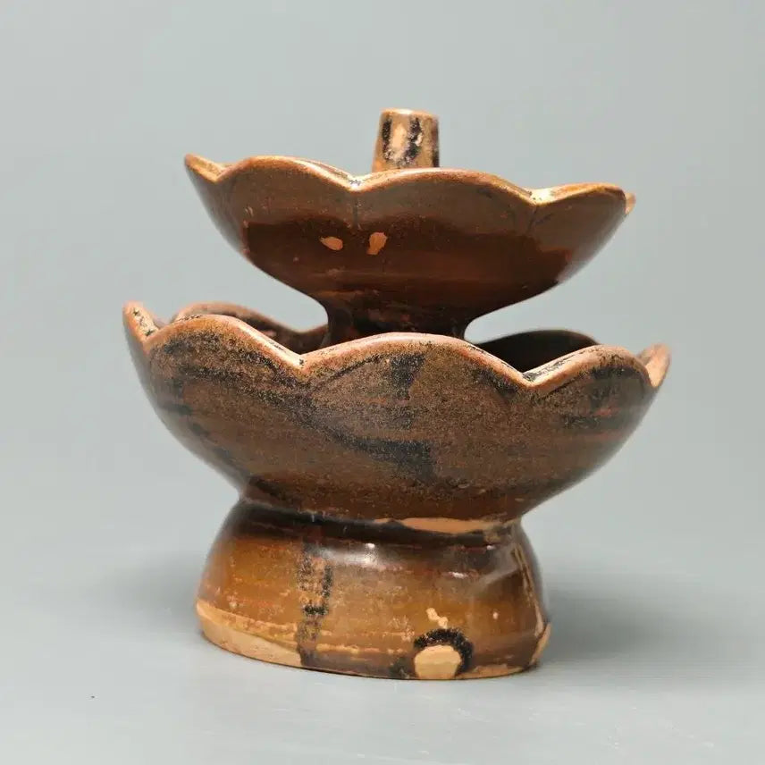 [BUNJANG] Five Dynasties and Ten Kingdoms Period Yellow Glazed Twin-Tiered Oil Lamp, Excavated Chinese Ceramic Antique / [진품] 오대십국 황갈유 이층 등잔 출토품 중국도자기 골동품 수집품