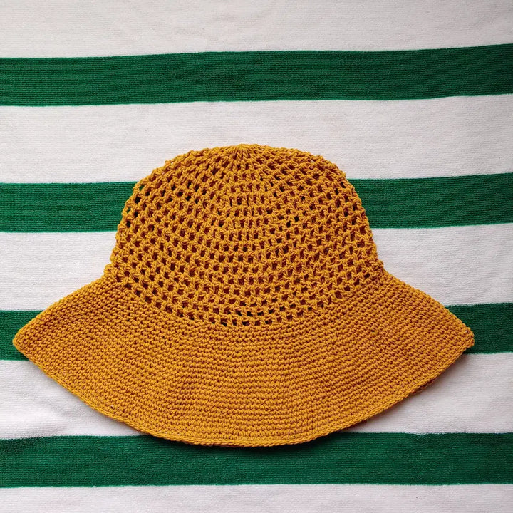 [BUNJANG] Handmade Wire Brim Net Bucket Hat (Mustard) / 핸드메이드 와이어챙 그물 버킷햇 (머스터드)