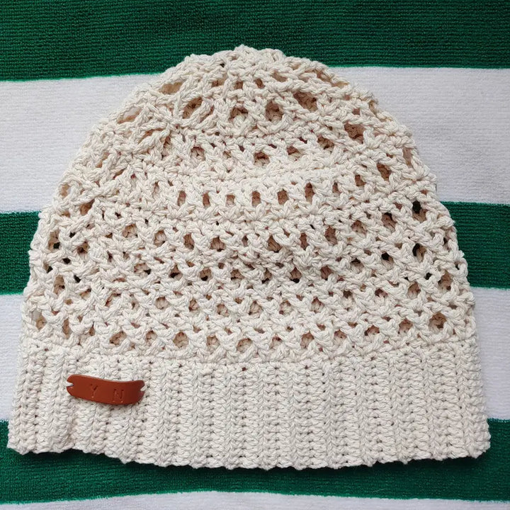 [BUNJANG] Handmade Net Beanie (Ivory) - 100% Cotton Crochet / 핸드메이드 그물 비니 (아이보리)