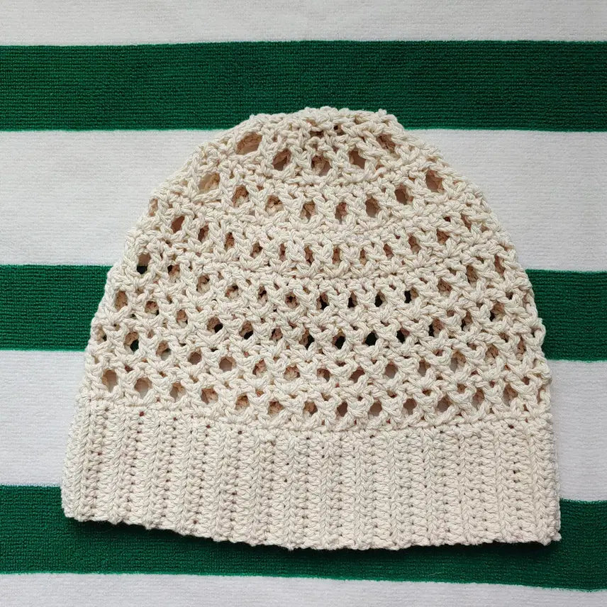 [BUNJANG] Handmade Net Beanie (Ivory) - 100% Cotton Crochet / 핸드메이드 그물 비니 (아이보리)