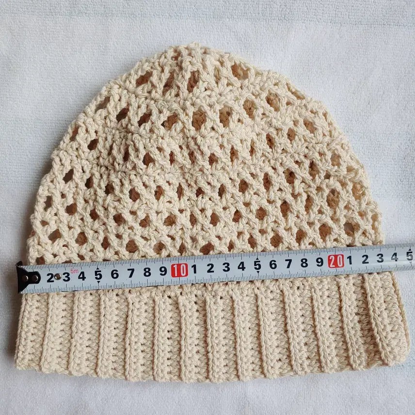 [BUNJANG] Handmade Net Beanie (Ivory) - 100% Cotton Crochet / 핸드메이드 그물 비니 (아이보리)
