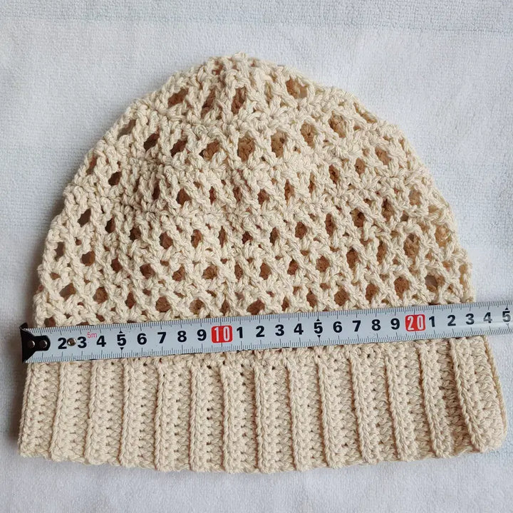 [BUNJANG] Handmade Net Beanie (Ivory) - 100% Cotton Crochet / 핸드메이드 그물 비니 (아이보리)