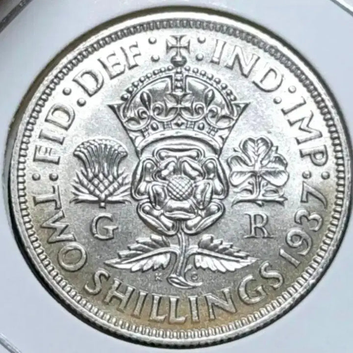 [BUNJANG] 1937 United Kingdom Uncirculated Silver Crown Coin - 2 Shillings / [은화] 영국 미사용 1937년 대형주화 2실링.외국주화 주화 화폐 동전