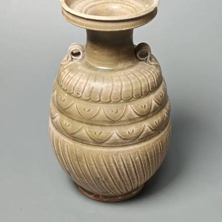 [BUNJANG] Northern Song Dynasty Celadon Twin-Handled Vase with Lotus Petal Design - Antique Chinese Porcelain / [진품] 출토품 북송 청자 연판문 쌍이환 호형병 중국도자기 골동품