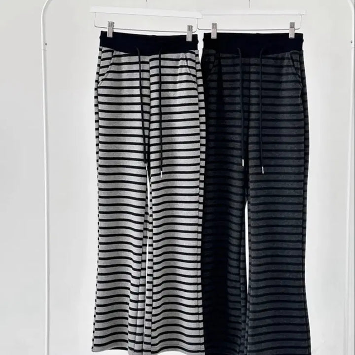 [SOLD OUT] 기모 부츠컷 밴딩 스트라이프 팬츠 ( 진회색 판매)