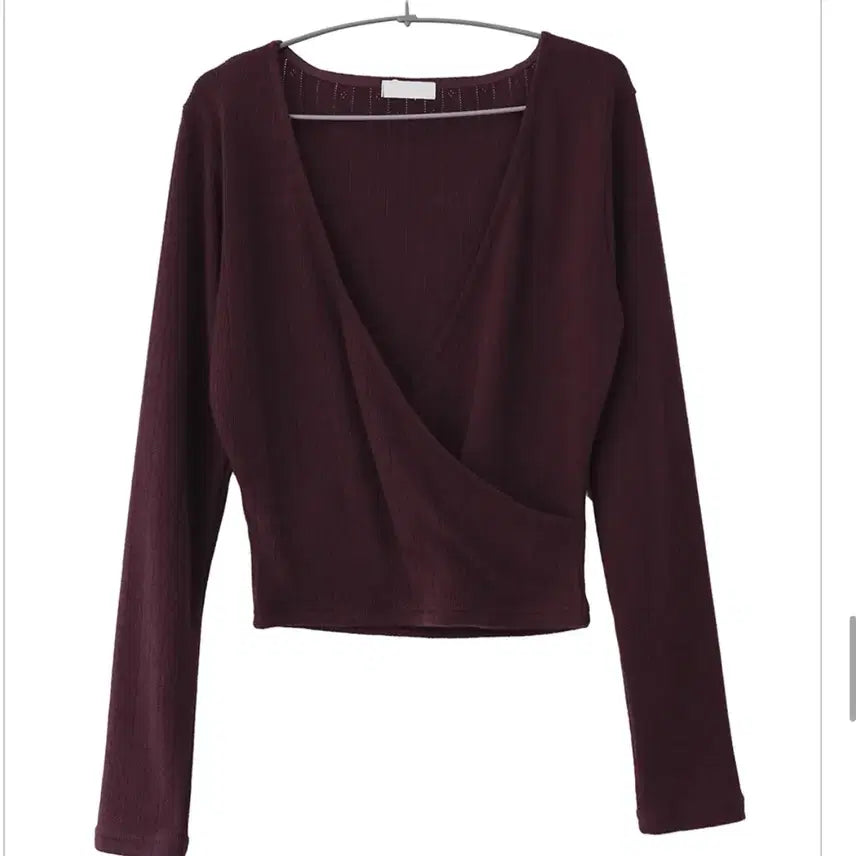 [BUNJANG] Tilde Seoul Have Wrap Layered Knit Top Burgundy / 틸데서울 해브 랩 레이어드 니트 탑 버건디