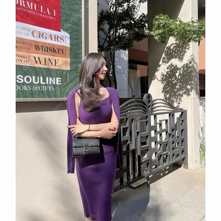 [BUNJANG] Laflah Bella Purple Cardigan + Mini + Long Dress Set / [새상품] 라플라 벨라 퍼플 가디건+미니+롱 원피스 세트