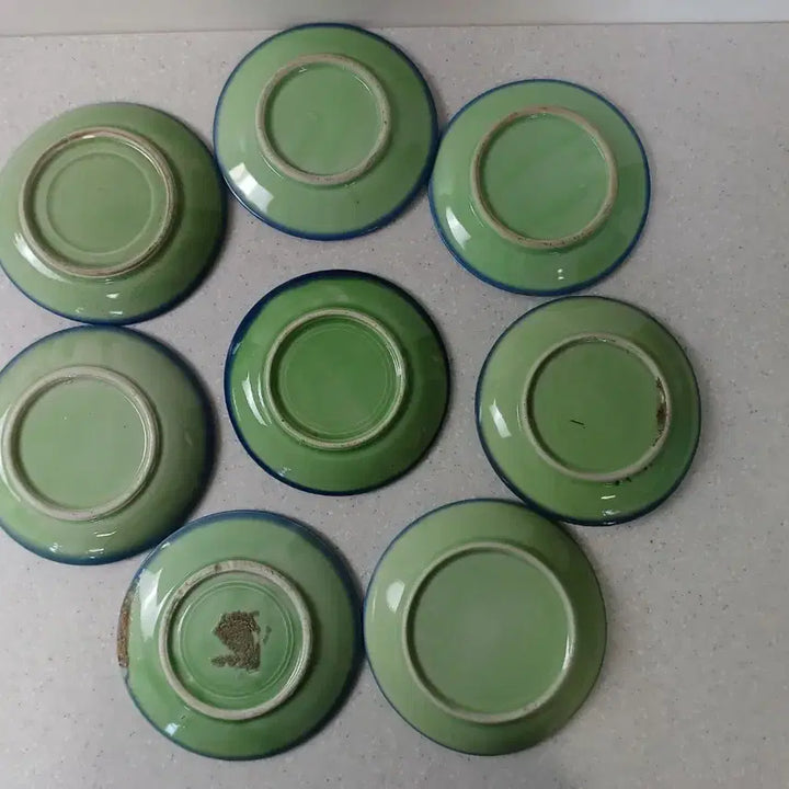 [BUNJANG] Vintage Celadon Green Glaze Floral Plates Set of 8 / 근대사 수집품 빈티지  왜사기 녹유 꽃접시 8장일괄