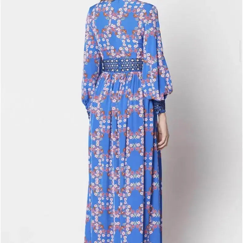 [BUNJANG] Sandro Blue Floral Chiffon Long Dress / (정품)Sandro 롱 원피스(55)거의 새상품