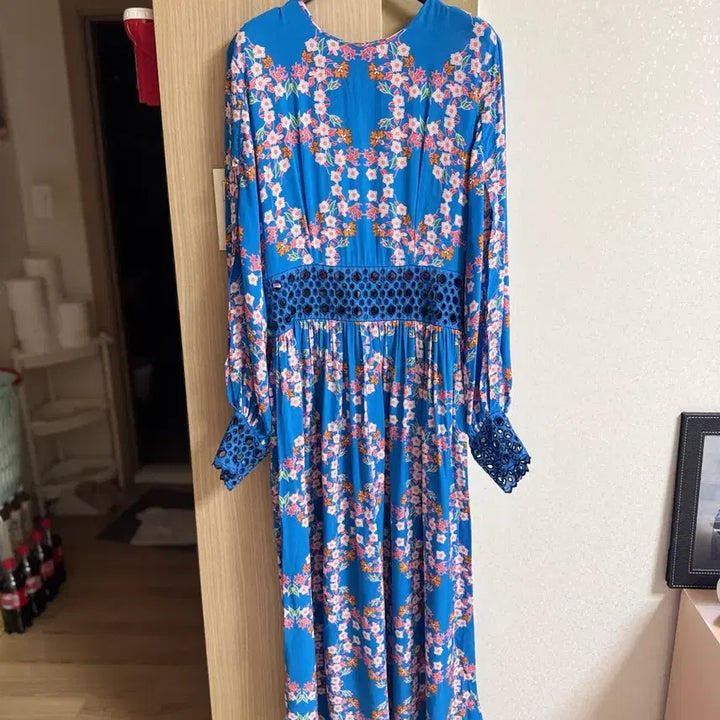 [BUNJANG] Sandro Blue Floral Chiffon Long Dress / (정품)Sandro 롱 원피스(55)거의 새상품