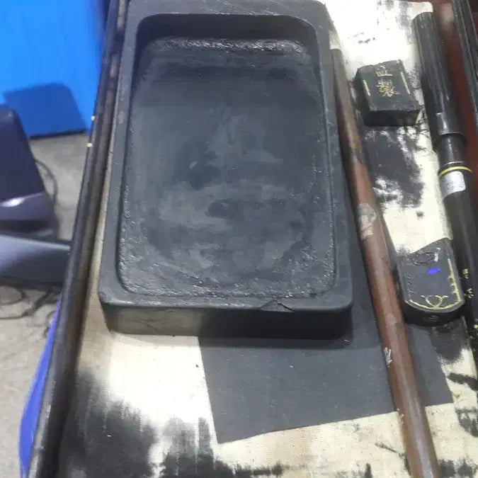 [BUNJANG] 1970s Japanese Inkstone and Brush Set with Wooden Box / 1970 일본 벼루와 나무 보관함