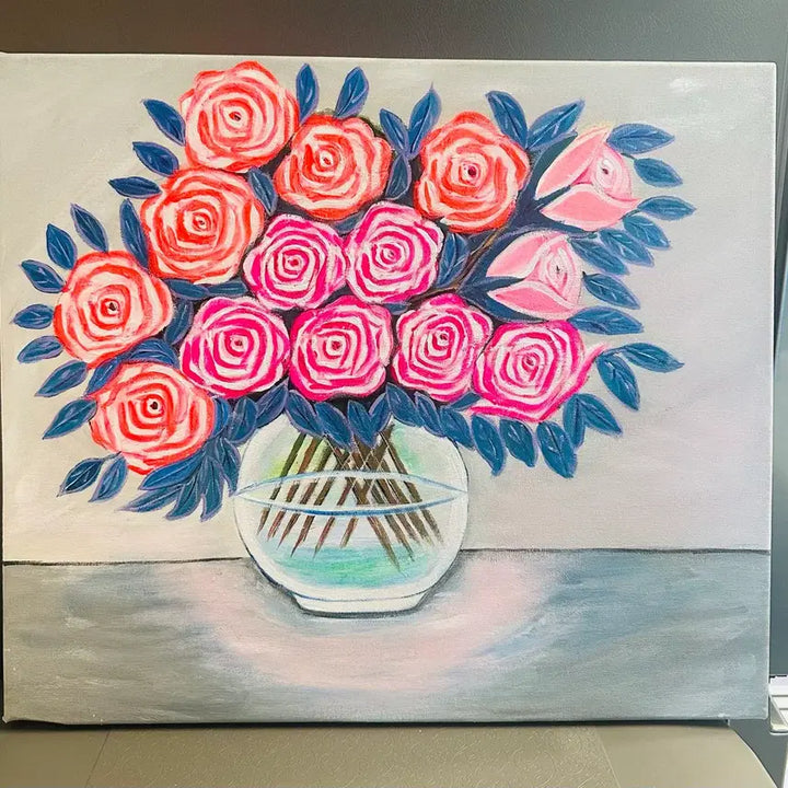 [BUNJANG] Pink Rose Oil Painting on Canvas / 핑크 장미꽃 그림(캔버스)
