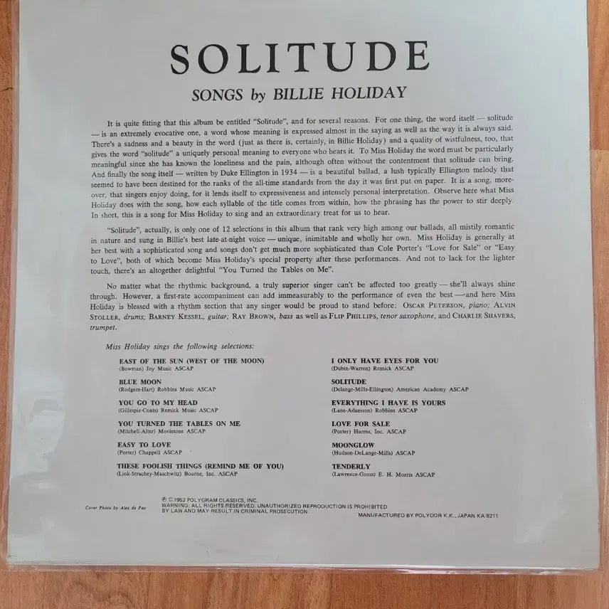 [SOLD OUT] Billie Holiday Solitude 1973년 모노 lp