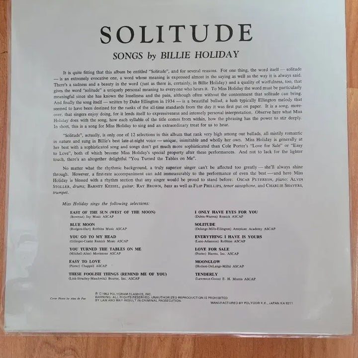 [SOLD OUT] Billie Holiday Solitude 1973년 모노 lp