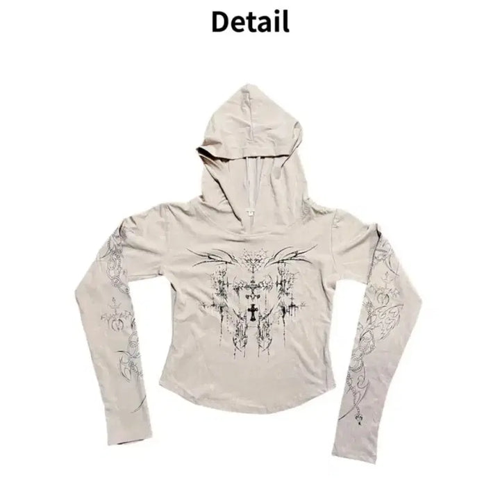[BUNJANG] Ablie Tattoo Printing Semi-Crop Warmer Hoodie / 에이블리 타투 프린팅 세미 크롭 워머 후드티