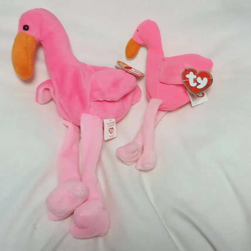 [BUNJANG] Ty Pinky Flamingo Plush Bundle Set (19cm &amp; 25cm) / (1995) 빈티지 Ty 핑키 플라밍고 인형 2개 일괄