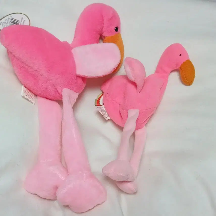 [BUNJANG] Ty Pinky Flamingo Plush Bundle Set (19cm &amp; 25cm) / (1995) 빈티지 Ty 핑키 플라밍고 인형 2개 일괄