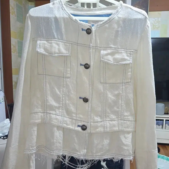[BUNJANG] Premium Blend Denim Jacket - White (Size 66-77) / 마 면 고급소재  데님 자켓 화이트(66~77)