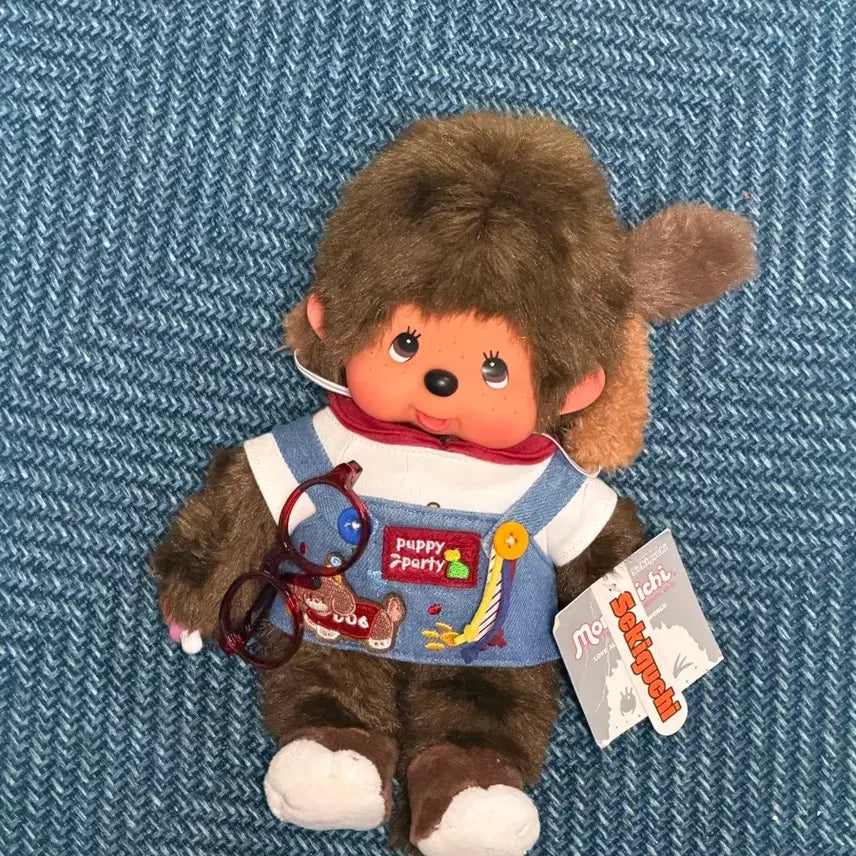 [BUNJANG] Sekiguchi Monchhichi Dog Party Overalls Doll / 세키구치 몬치치 인형 강아지 파티 멜빵바지