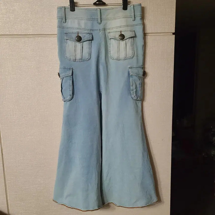 [BUNJANG] Japanese Vintage Mermaid Cargo Denim Long Skirt / 일본 빈티지 머메이드 카고 데님 연청 롱스커트 치마 워싱 와투케 y2k