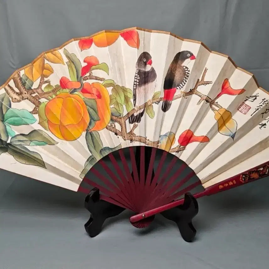 [BUNJANG] Zhang Daqian Bird and Flower Painting Folding Fan / 장대천 명의 화조도 접선 부채 중국골동품 고미술품 수집품 고화 그림
