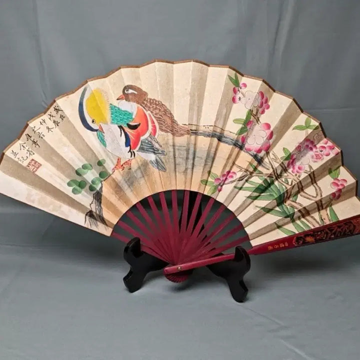[SOLD OUT] 청대 궁정화가 여성 명의 화조도 접선 부채 중국골동품 고미술품 고화 그림