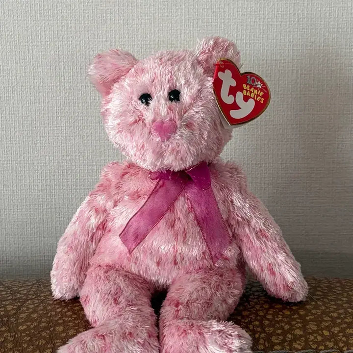 [BUNJANG] TY Bear Pink Heartcoat Vintage Doll / [고전] ty 티와이 베어 빈티지 인형 핑크 하트코