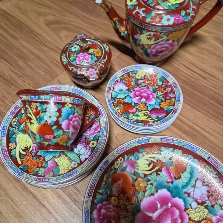 [BUNJANG] Chinese Vintage Mille Fleurs Tea Set / 중국 빈티지 만화불노(Mille Fleurs) 고급 다도/티세트
