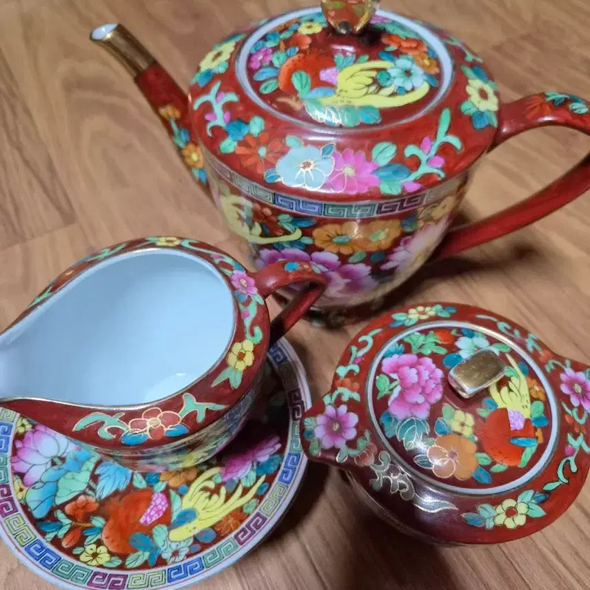 [BUNJANG] Chinese Vintage Mille Fleurs Tea Set / 중국 빈티지 만화불노(Mille Fleurs) 고급 다도/티세트