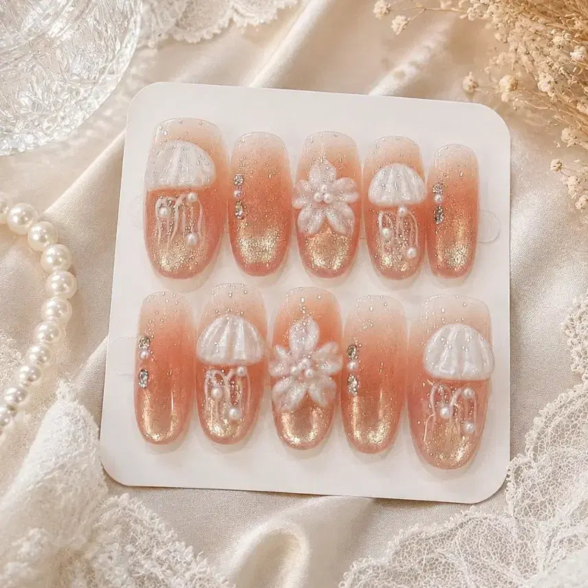 [BUNJANG] Peach Pink Gradient Seashell Jellyfish Nail Tips / 89번 조개 해파리 네일팁