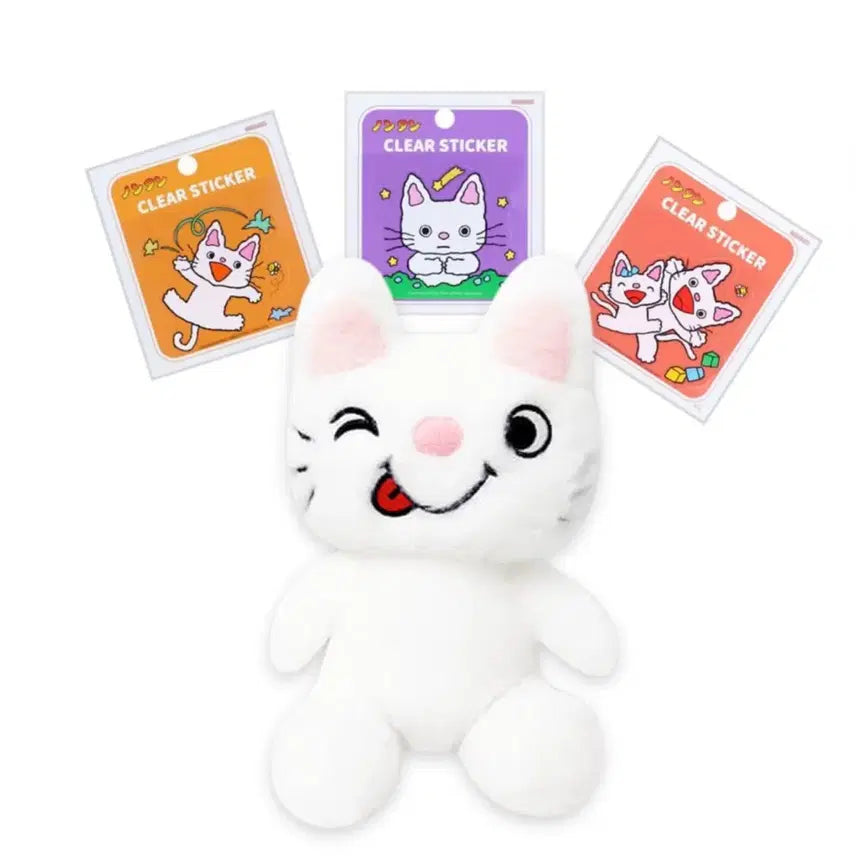 [BUNJANG] Nontan Plush Doll Bundle Set with 3 Large Clear Stickers / 일괄) 논탄 봉제인형 + 대형 클리어 스티커 3장 세트 고전문구