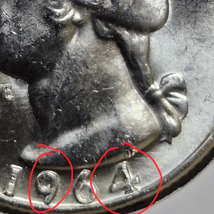 [BUNJANG] 1964-D US Silver Quarter Dollar Coin - Double Rim, RPM Error / 1964년 D발행 쿼터 달러 은화90%  더블 림. RPM에러