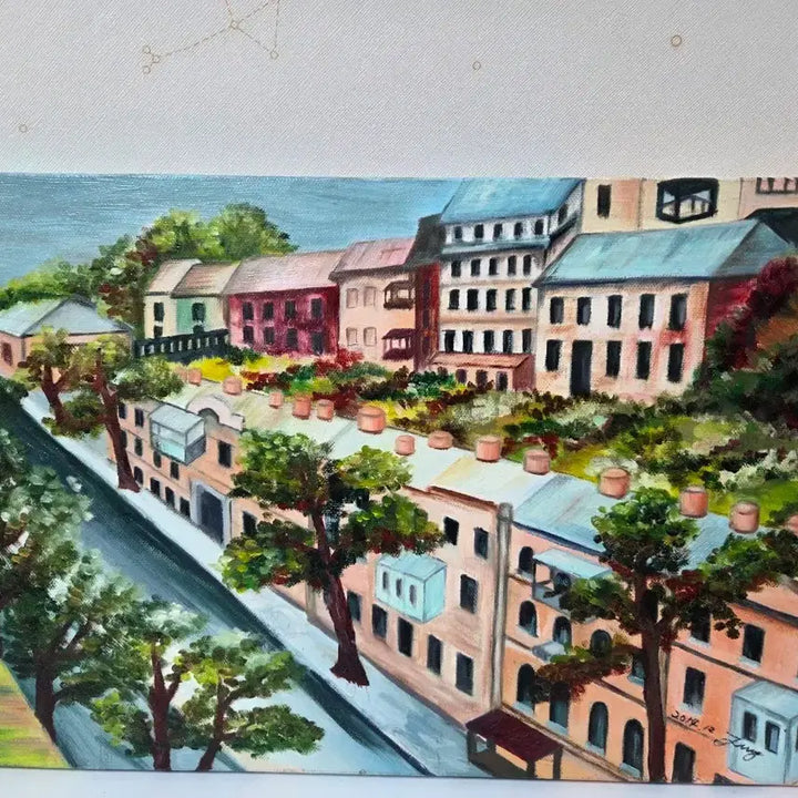 [BUNJANG] Oil Painting Landscape with House, Tree, and Street / 유화 길 그림 풍경화
