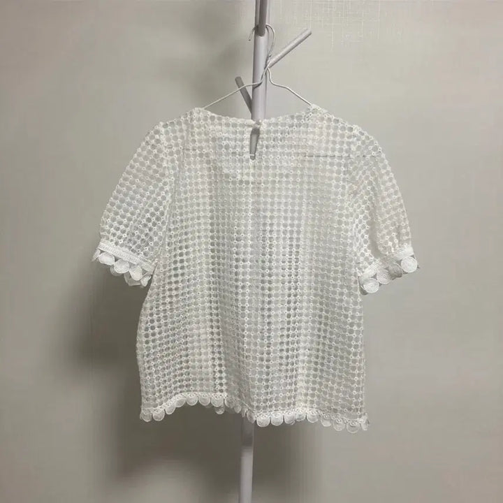 [BUNJANG] Sheer White Blouse with Punching Detail / 시스루 블라우스 여성 화이트 블라우스 펀칭블라우스
