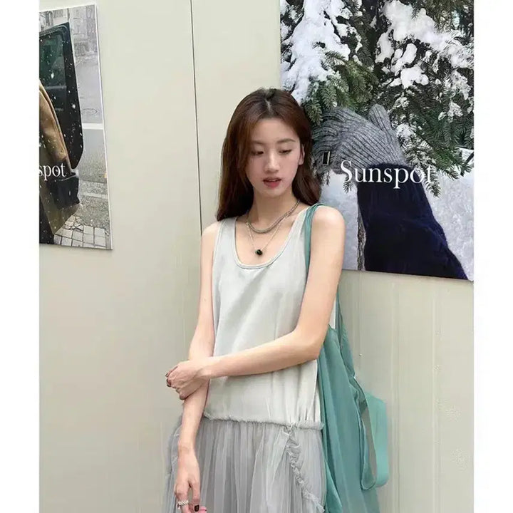[SOLD OUT] 프릴 뷔스티에 롱 원피스 그레이