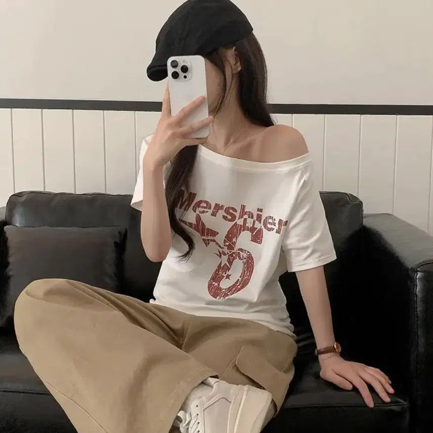 [SOLD OUT] 여성 원 오프숄더 반팔 티셔츠
