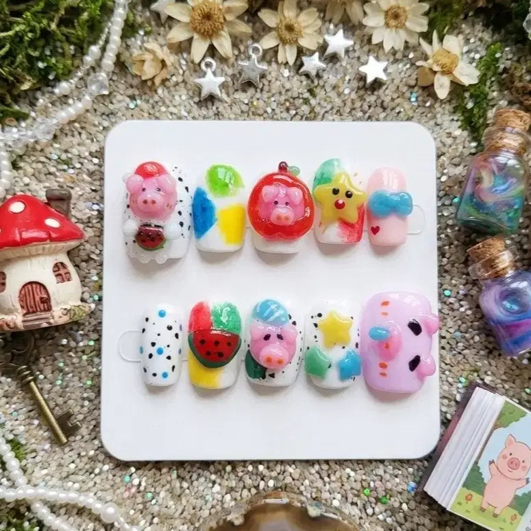 [BUNJANG] Character &amp; Fruit Nail Tips / 95번 캐릭터 과일 파츠 네일팁