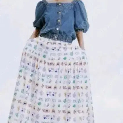 [BUNJANG] Lucky Chouette Denim Puff Sleeve Blouse Size 36 / 럭키슈애뜨 데님 퍼프소매 블라우스 (36)