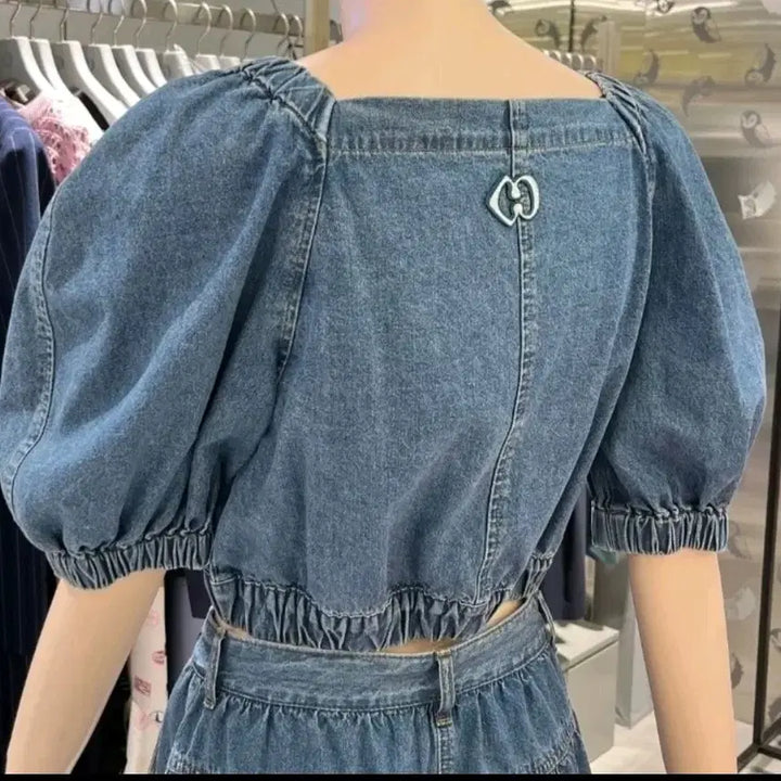 [BUNJANG] Lucky Chouette Denim Puff Sleeve Blouse Size 36 / 럭키슈애뜨 데님 퍼프소매 블라우스 (36)