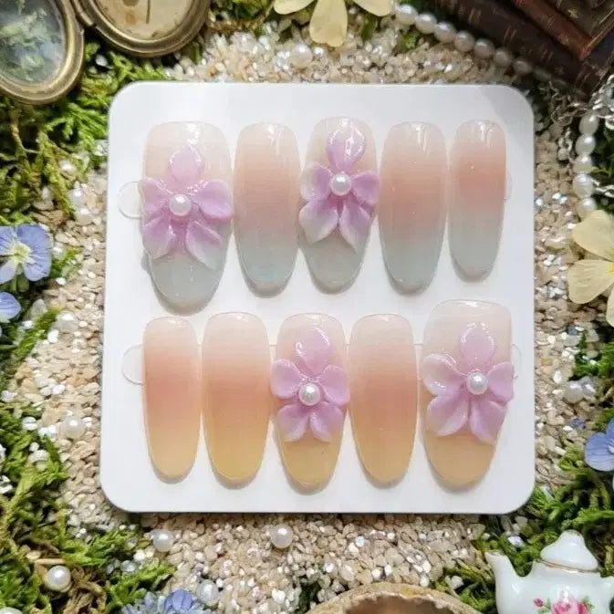 [BUNJANG] Pastel Flower Nail Tips (M Size) / 98번 파스텔 플라워 네일팁