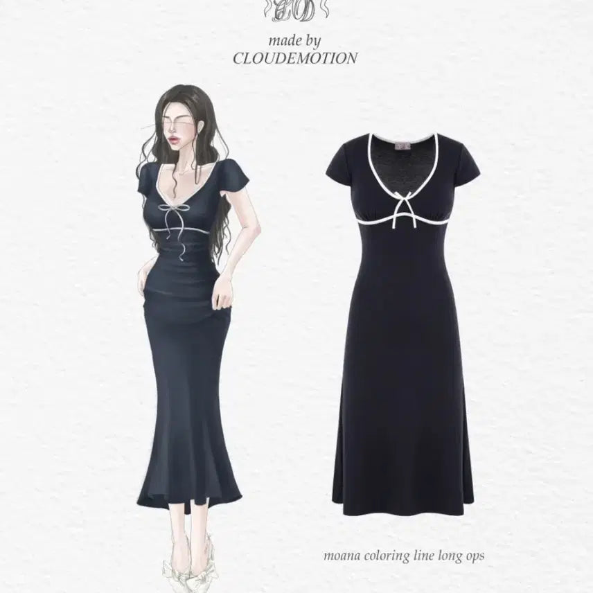 [BUNJANG] CLOUDEMOTION Moana Line Long Dress White Detail Ribbon / 클라우드이모션 CLOUDEMOTION 모아나 라인 롱 원피스