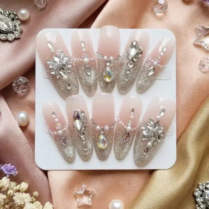 [BUNJANG] Champagne Glitter Cubic Nail Tips - Size M / 100번 샴페인 글리터 큐빅 네일팁