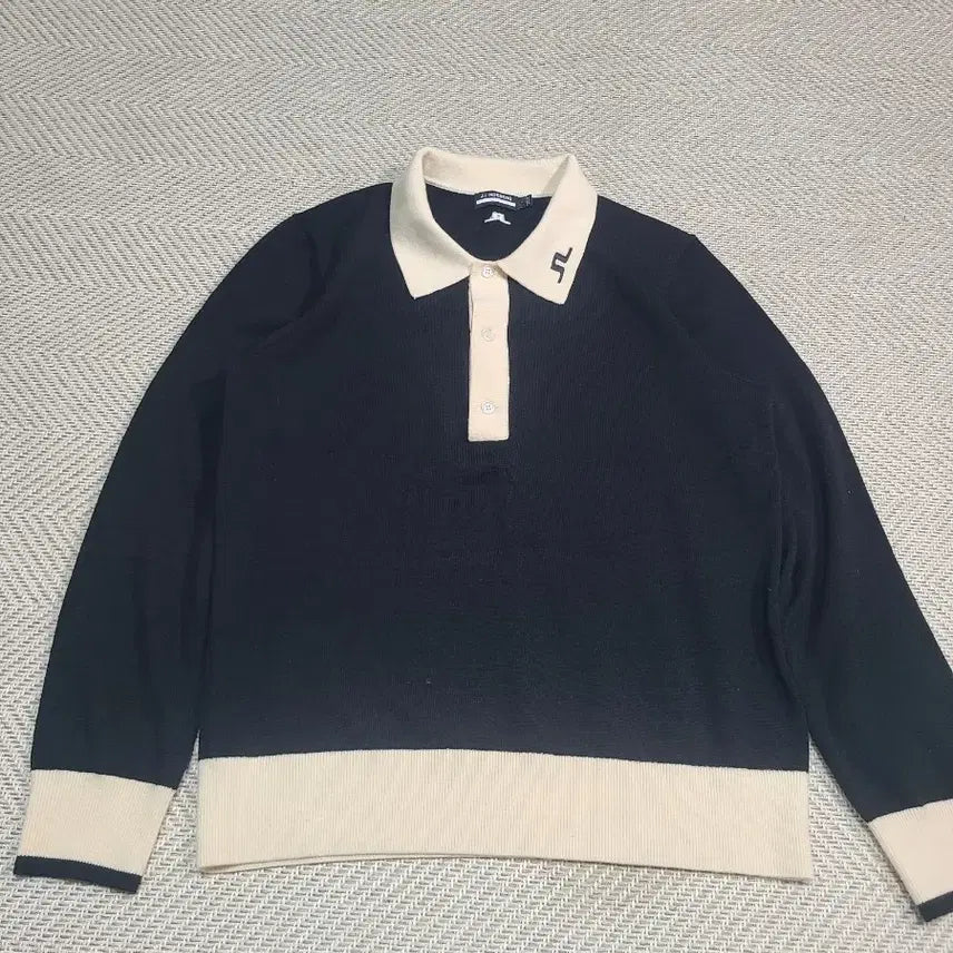 [BUNJANG] J.LINDEBERG Golf Wear Knit Polo T-shirt Navy Beige L / L)J.린드버그 골프웨어 니트 폴로 티셔츠 네이비 베이
