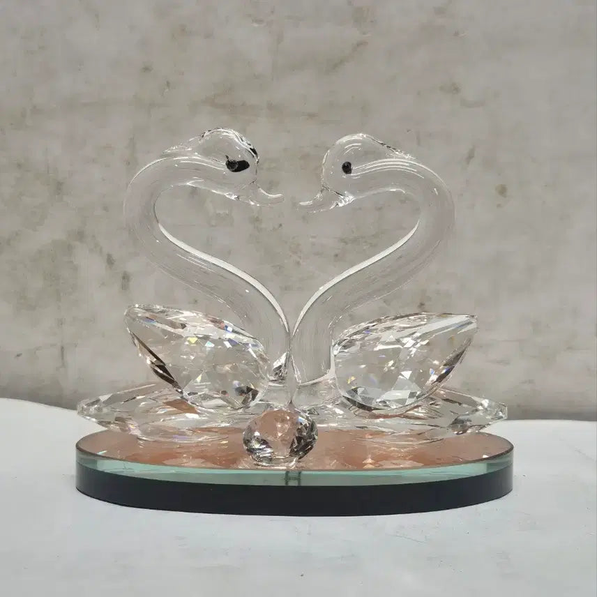 [BUNJANG] Crystal Swan Pair (Heart) Figurine / 크리스탈 백조 한 쌍 (하트) (636) (택배비 따로)